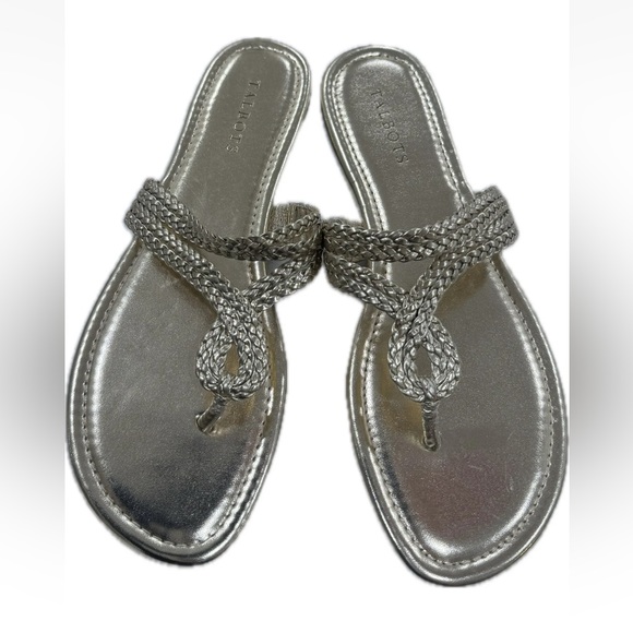 New Talbots CECE TOE LOOP Gold Metallic Braid Thong Sandal Slip On Flat SIZE 10 - Picture 1 of 4